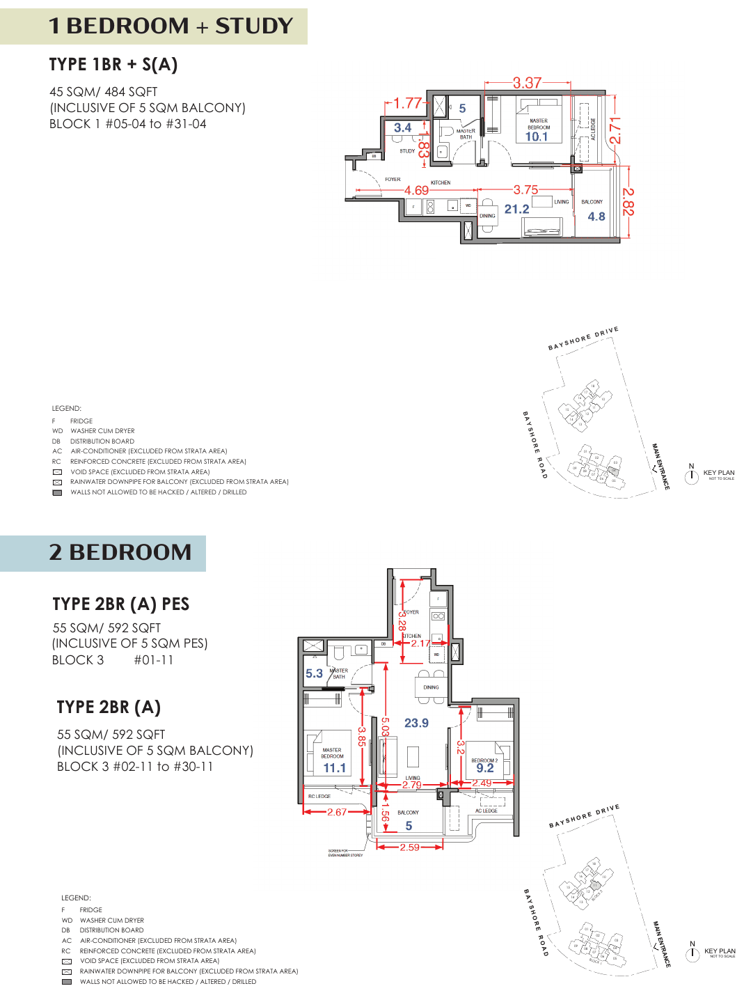 1 Bedroom + Study (A) · 2 Bedroom (A) floor plan